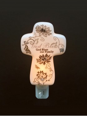 Porcelain "God Bless Our Home" Cross Night Light with Gift Box